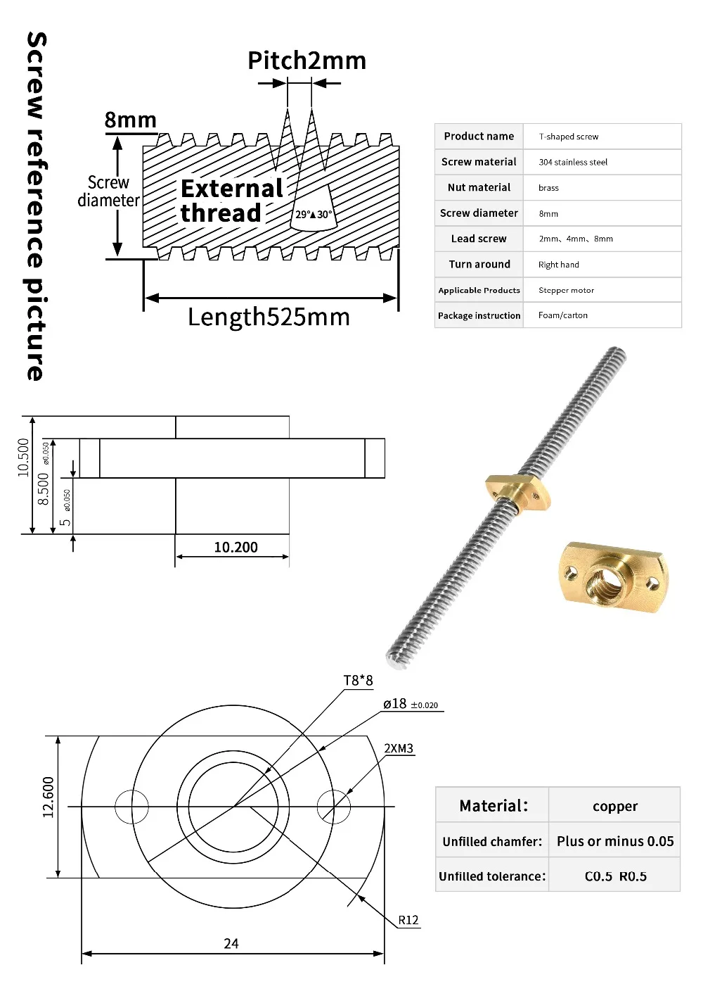 2pcs 3D Printer T8 Lead Screw  - đánh giá và giá Lead Screw 8Mm